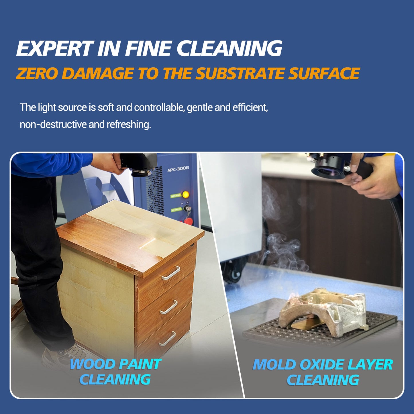 APC 200W 300W 500W IoT Laser Cleaning Machine Portable Metal Rust Wood Paint Remover
