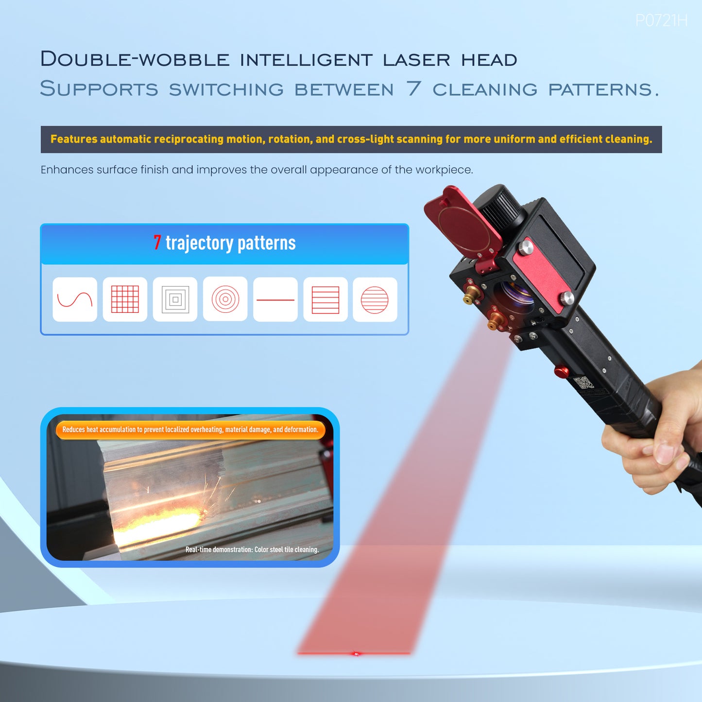 Double Wobble Intelligent Laser Cleaner Head