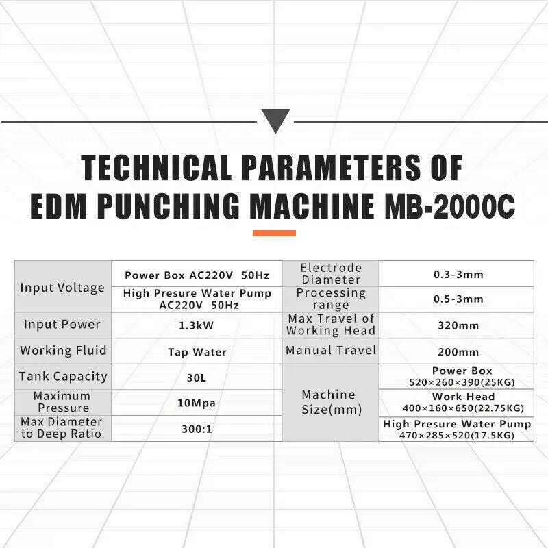 MB-2000C Portable EDM Small Hole Drilling Machine Product Parameters