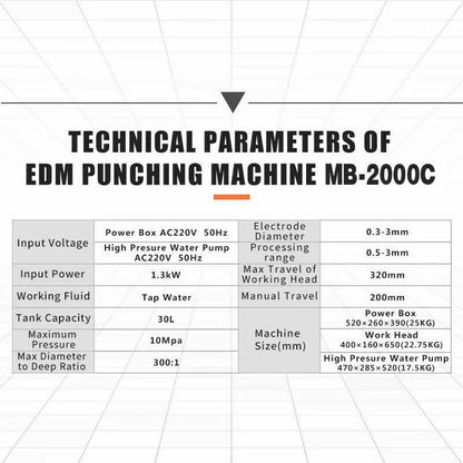 MB-2000C Portable EDM Small Hole Drilling Machine Product Parameters