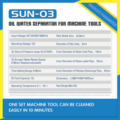 SUN-03 CNC Coolant Oil Separator High Flow Coolant Floating Oil Skimmer